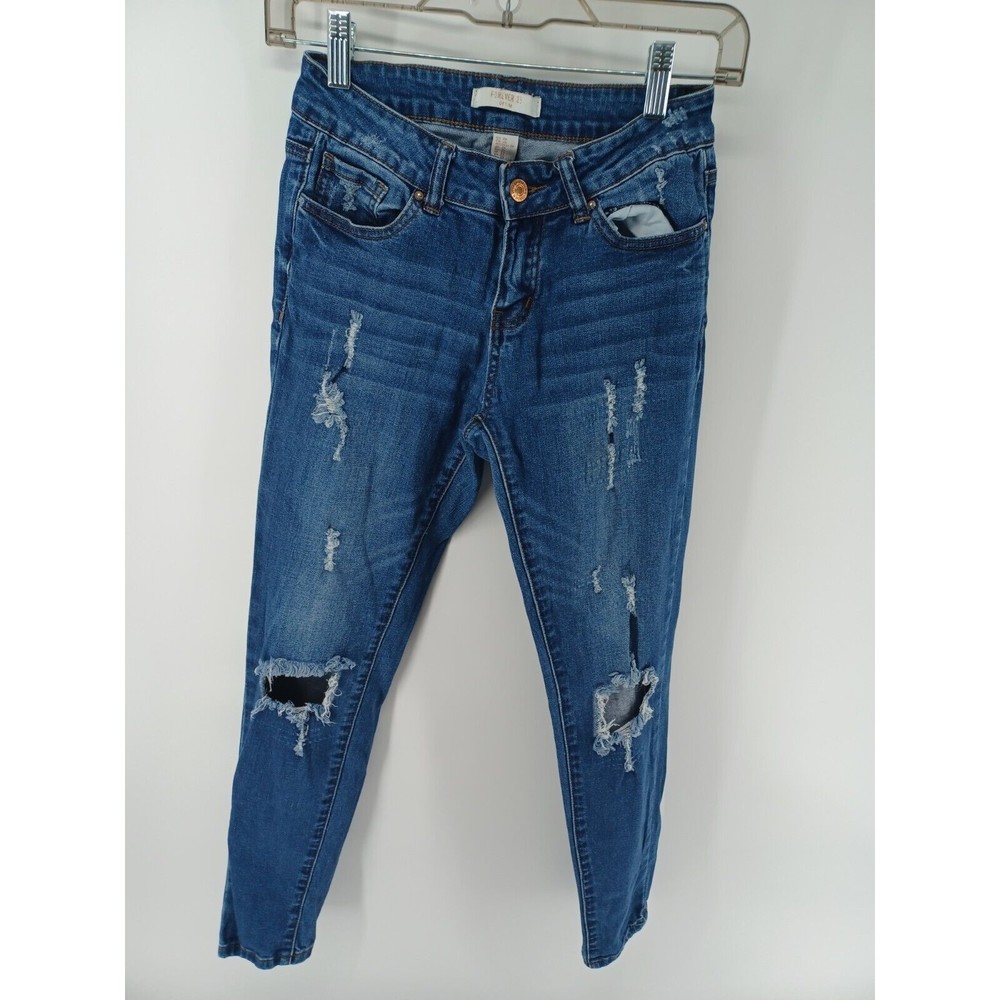 forever 21 jeans Womens Blue 26 ripped Denim Stretch Mid-Rise Skinny Leg